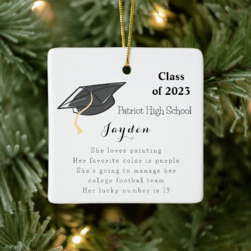 Graduation Class of Fun Facts Grad Cap Custom Ceramic Ornament