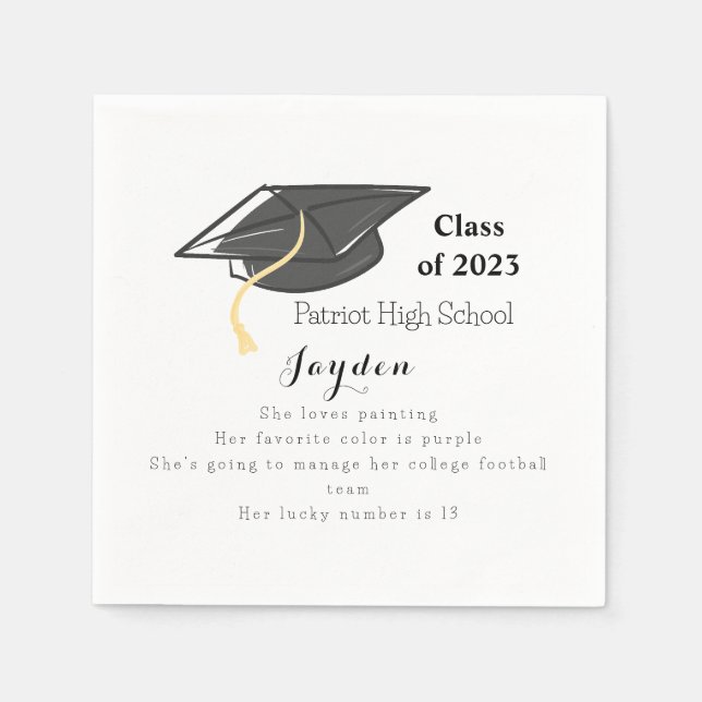 Graduation Class of Fun Facts Grad Cap Custom Napkins (Front)
