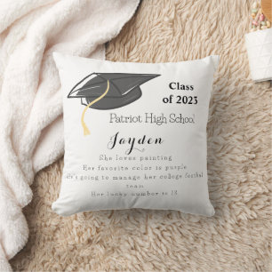 Graduation Class of Fun Facts Grad Cap Custom Throw Pillow