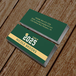 Graduation Class of Green Gold Contact Info Name Mini Business Card