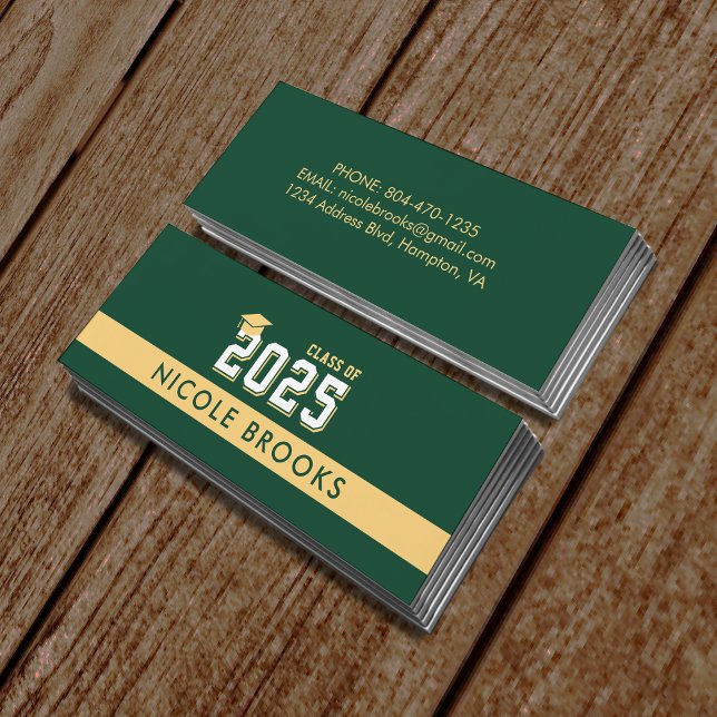 Graduation Class of Green Gold Contact Info Name  Mini Business Card (Graduation Class of Green & GoldContact Info Name Mini Business Card
)
