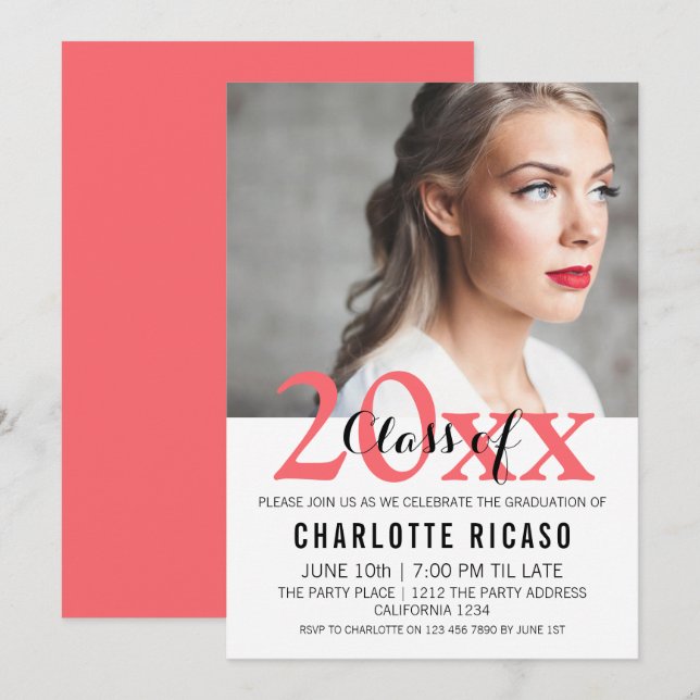 Graduation Class of Modern Personalized (Pink) Invitation (Front/Back)
