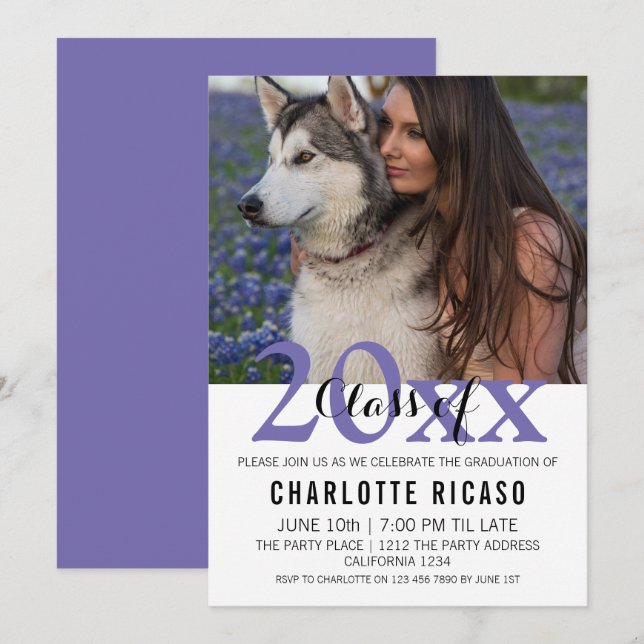 Graduation Class of Modern Personalized (Purple) Invitation (Front/Back)