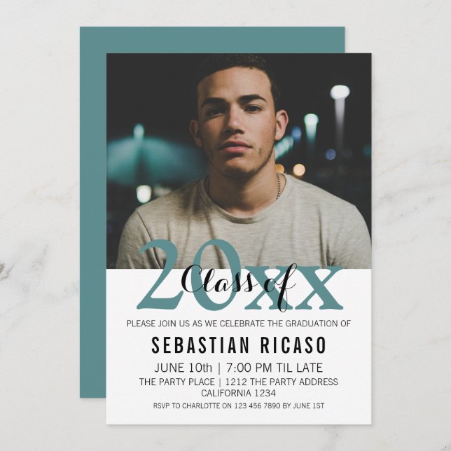 Graduation Class of Modern Personalized (Teal) Invitation (Front/Back)