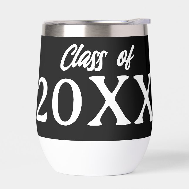 Graduation Class of Personalized Black and White Thermal Wine Tumbler (Left)
