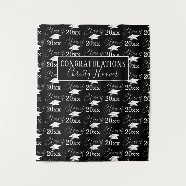 Graduation CLASS OF Script Name Photo Prop Black Tapestry (Front)