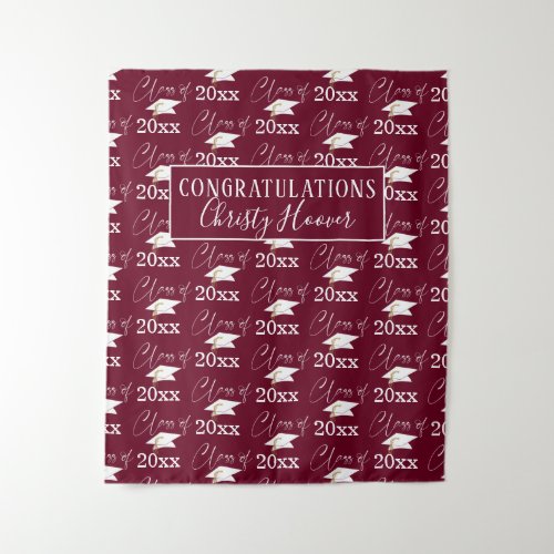 Graduation CLASS OF Script Name Photo Prop Maroon Tapestry
