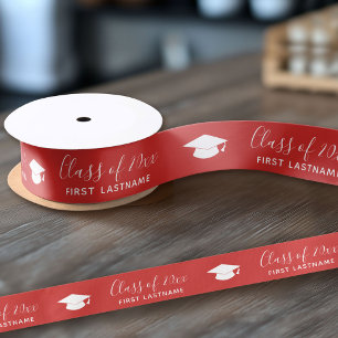 Graduation Class of Year Name - Red Can Change Satin Ribbon