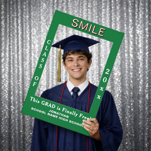 Graduation Class of Year Smile Green White Name Selfie Frame