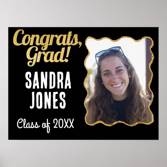 Graduation Class Personalized Name Year Black Gold Poster (Front)