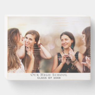 Graduation class photo school name wooden box sign