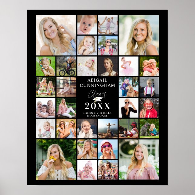 Graduation Class Year 32 Photo Collage Your Color Poster (Front)