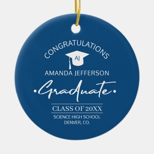 Graduation class year and school graduate photo ceramic ornament (Front)
