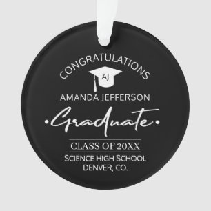 Graduation   Class year and school PHOTO black Ornament