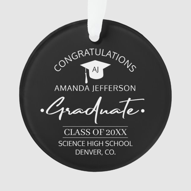 Graduation | Class year and school PHOTO black Ornament (Front)