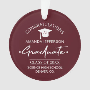 Graduation Class year and school PHOTO burgundy Ornament