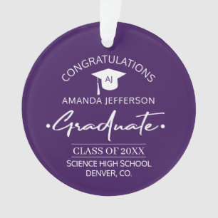 Graduation   Class year and school PHOTO purple Ornament