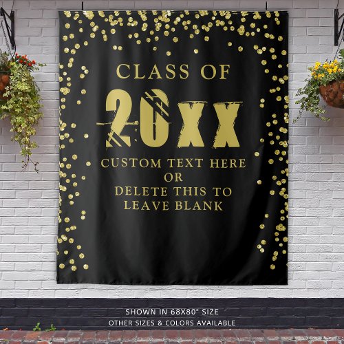 Graduation CLASS YEAR Black Gold Confetti Black Tapestry