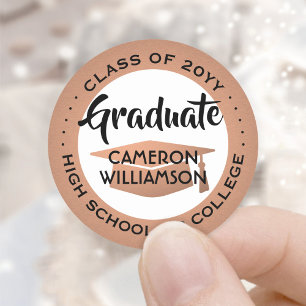 Graduation Class Year Black White & Copper Modernx Classic Round Sticker