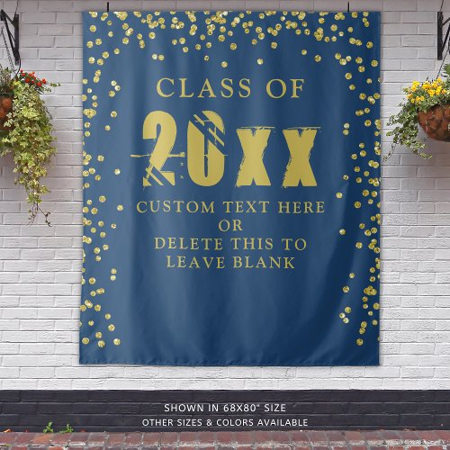 Graduation CLASS YEAR Blue Gold Confetti Backdrop