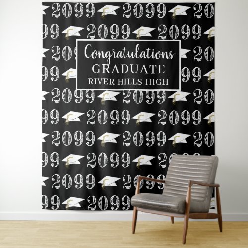 Graduation Class Year Congrats Photo Op Black  Tapestry