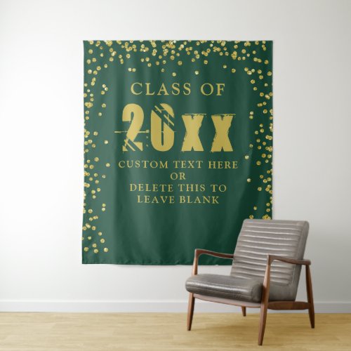 Graduation CLASS YEAR Dark Green Gold Confetti Tapestry