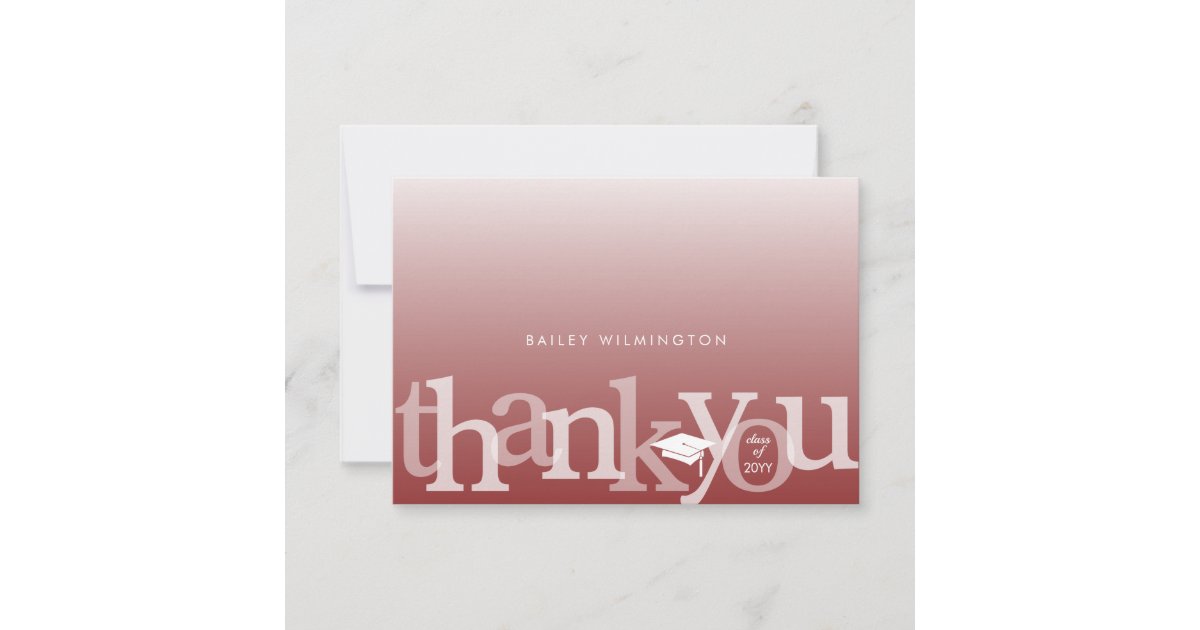 Graduation Class Year Dark Red Modern Thank You Card | Zazzle