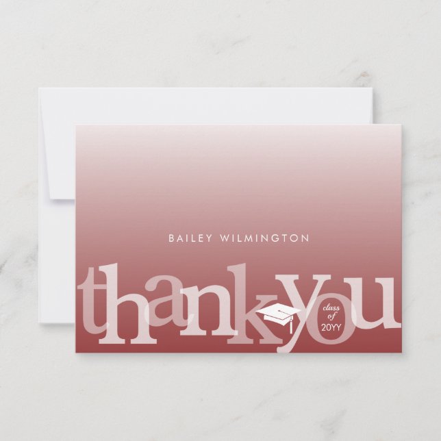 Graduation Class Year Dark Red Modern Thank You Card (Front)