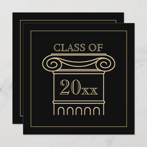 Graduation Class Year Elegant Modern Black  Gold Invitation