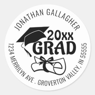 Graduation Class Year GRAD Return Address Classic Round Sticker