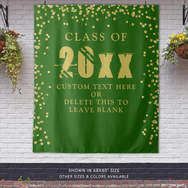 Graduation CLASS YEAR Green Gold Confetti Backdrop (Creator Uploaded)