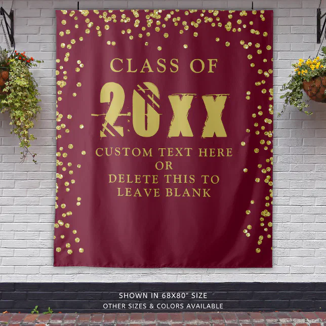 Graduation CLASS YEAR Maroon Gold Confetti Custom Tapestry | Zazzle