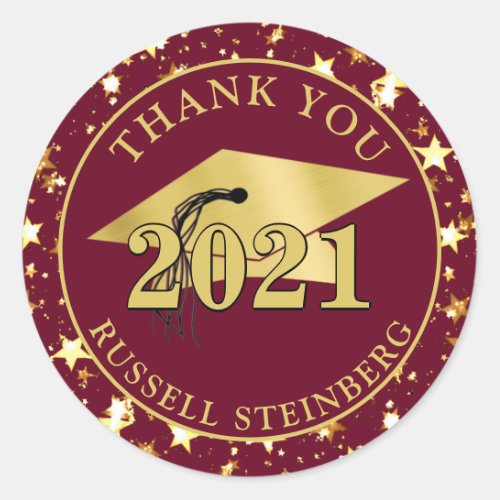 Graduation Class Year Maroon Gold Stars THANK YOU Classic Round Sticker