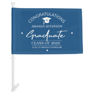 Graduation class year name monogram blue elegant car flag