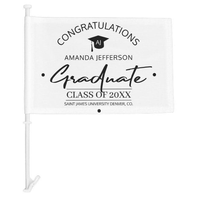 Graduation | Class year name photo and monogram Car Flag (Front)