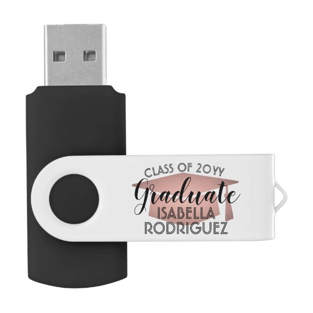 Graduation Class Year & Name Rose Gold Faux Foil Flash Drive (Opened)
