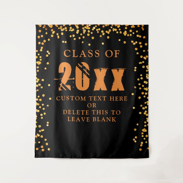 Graduation CLASS YEAR Orange Black Orange Confetti Tapestry (Front)