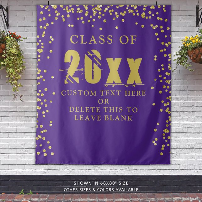 Graduation Class Year Purple Gold Confetti Tapestry (Creator Uploaded)