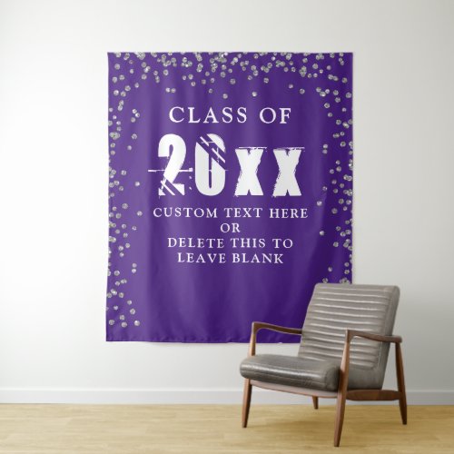 Graduation CLASS YEAR Purple Silver Confetti Tapestry