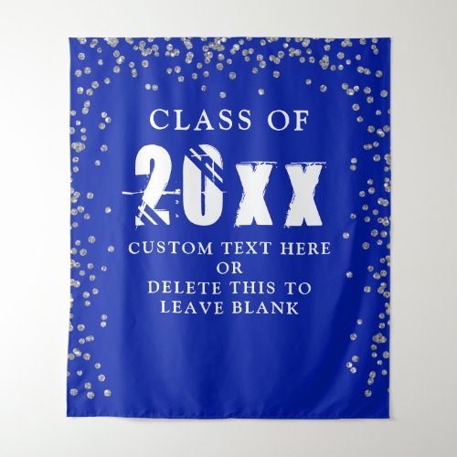 Graduation CLASS YEAR Royal Blue silver Confetti Tapestry