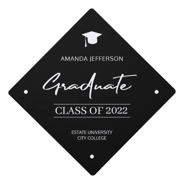 Graduation class year school elegant black white g graduation cap ...