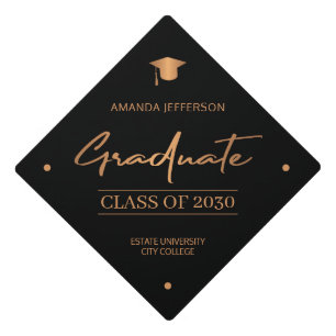Graduation class year school elegant chic script cap topper