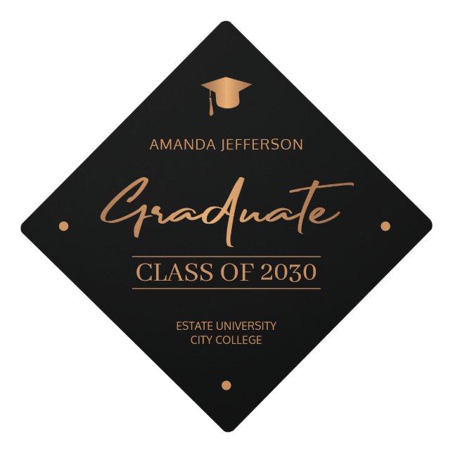 Graduation class year school elegant chic script cap topper (Front)