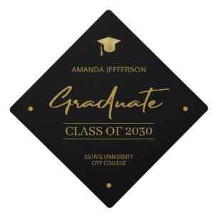 Graduation class year school elegant gold script g cap topper