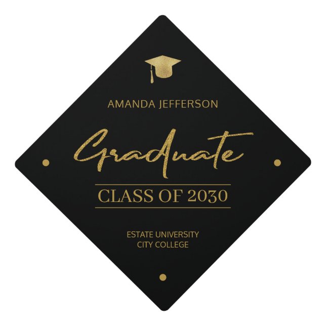 Graduation class year school elegant gold script g cap topper (Front)