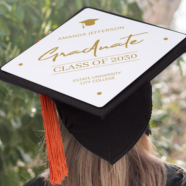 Graduation class year school elegant gold script graduation cap topper (Creator Uploaded)