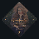 Graduation class year school photo personalized gr graduation cap topper<br><div class="desc">Modern chic photo copper gold metallic typography script transparent overlay making a stylish elegant graduation keepsake cap topper.            Easy to personalize with your details!             If you need a specific color or combination,  please message the designer through the button below!</div>