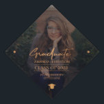 Graduation class year school photo personalized gr graduation cap topper<br><div class="desc">Modern chic photo copper gold metallic typography script transparent overlay making a stylish elegant graduation keepsake cap topper.            Easy to personalize with your details!             If you need a specific color or combination,  please message the designer through the button below!</div>