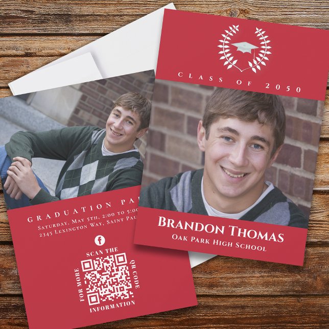 Graduation Classic Photo Cardinal Red Laureate Invitation (Creator Uploaded)