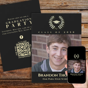 Graduation Classic Photo Laureate Laurel Gold Invitation